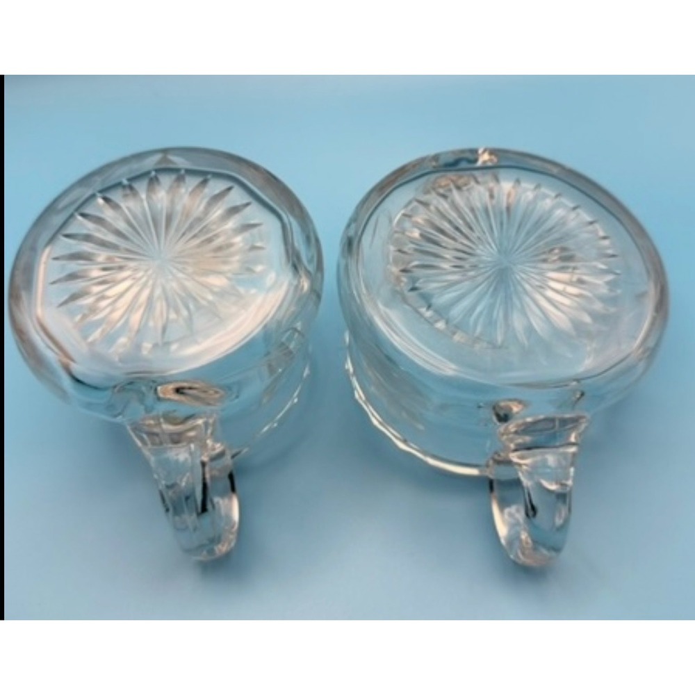 Vintage Etched Glass Creamer and Sugar Bowl Set Manganese Glow Starburst Base - Picture 3 of 5
